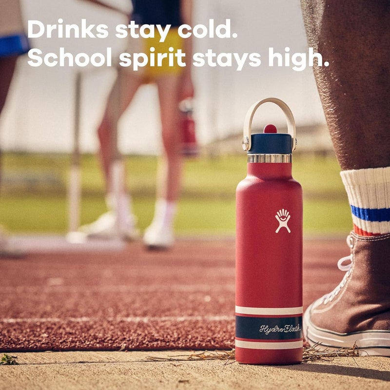 Hydro Flask زجاجة ماء - فولاذ مقاوم للصدأ معزول - غطاء قشة مرن بفم قياسي، غير قابل للتسرب، محكم الإغلاق وقابل لإعادة التعبئة بسعة 21 أونصة باللون الوردي الجامعي - Image 3